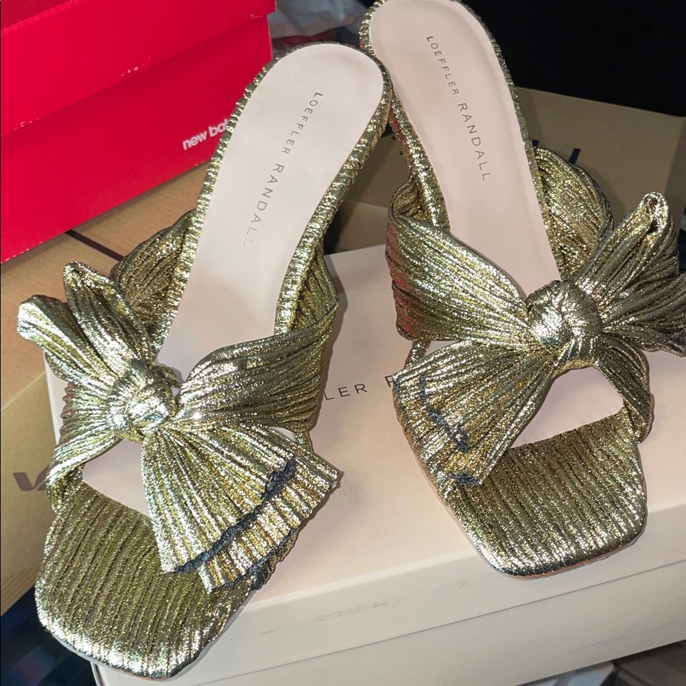 Loeffler Randall Claudia Gold Bow Mules-New-Size 9